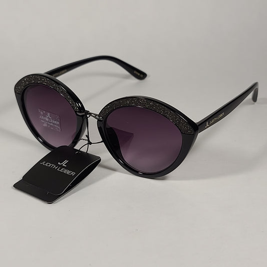 JL By Judith Leiber Jasmine Cat Eye Sunglasses Black Glitter Gray Purple Gradient Lens - Sunglasses