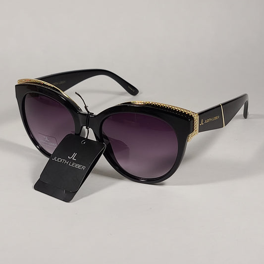 JL By Judith Leiber Lily Cat Eye Sunglasses Black Gold Frame Gray Purple Smoke Gradient Lens - Sunglasses