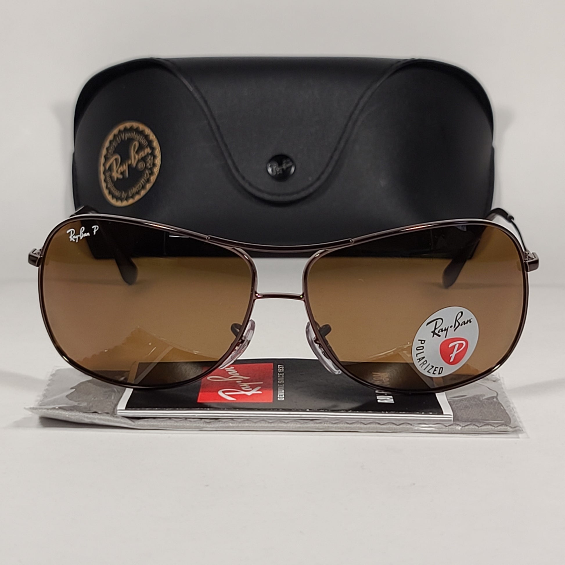 Ray-Ban Polarized Highstreet Aviator Sunglasses Brown Metal Frame Brown Lens RB3267 014/83 - Sunglasses