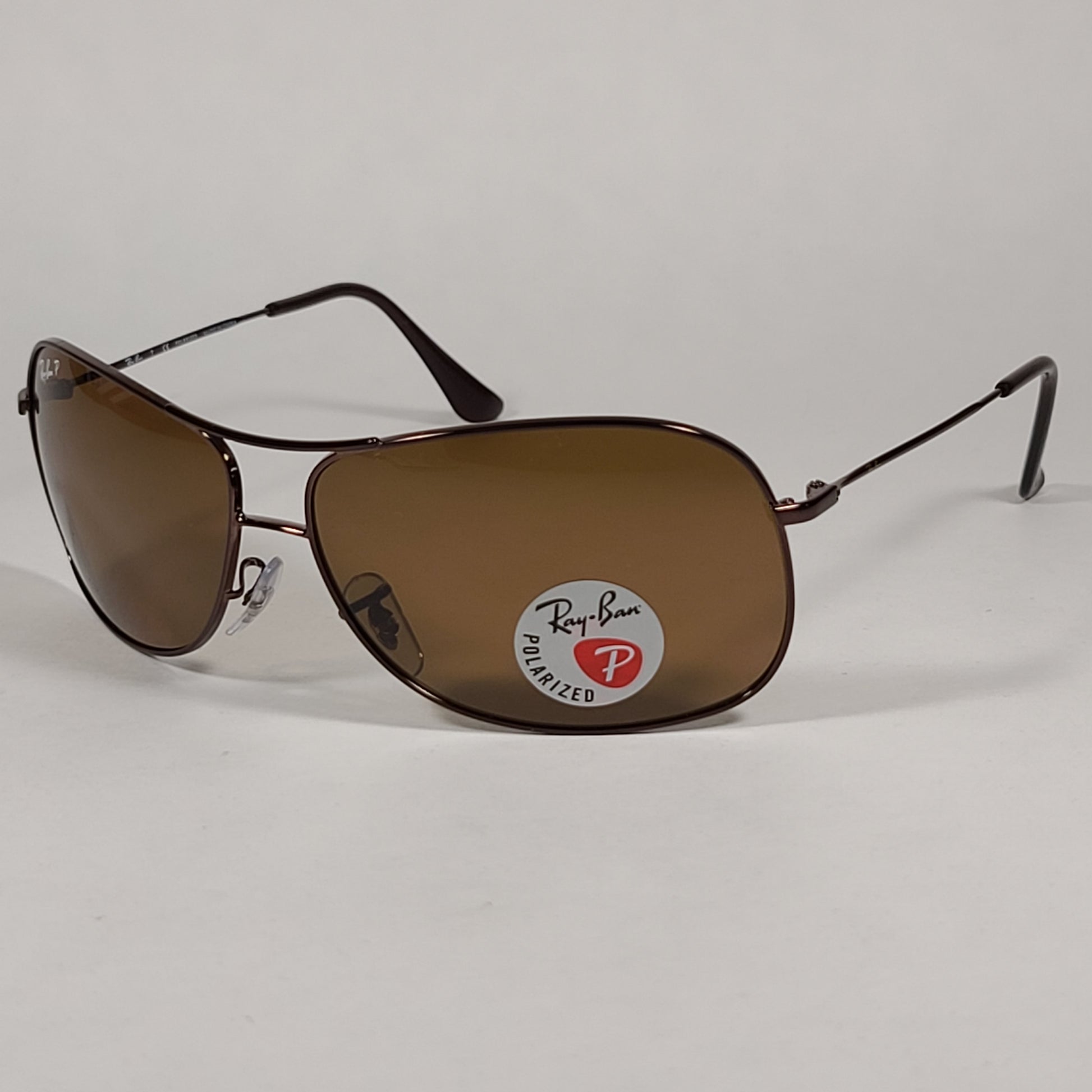 Ray-Ban Polarized Highstreet Aviator Sunglasses Brown Metal Frame Brown Lens RB3267 014/83 - Sunglasses