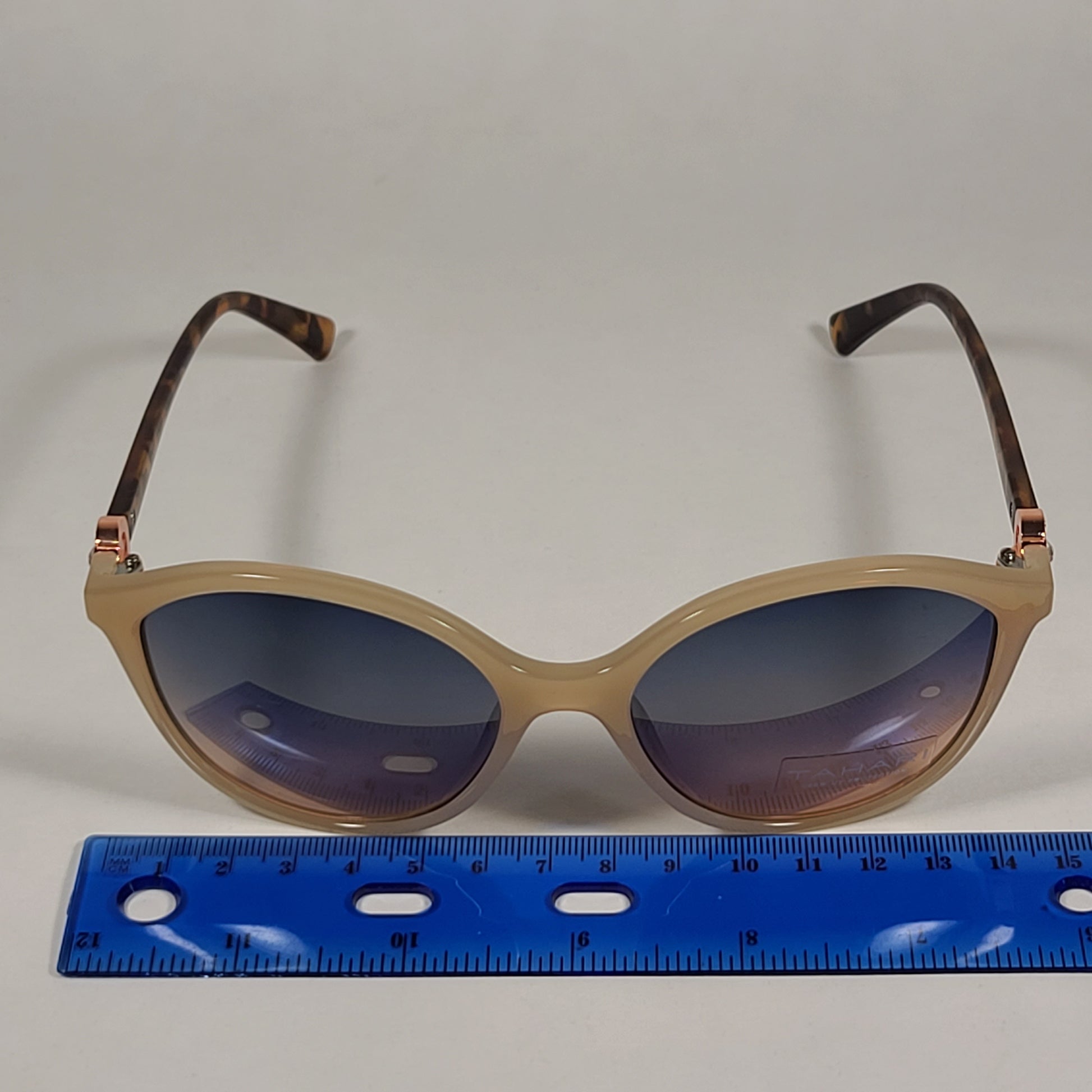 Tahari Cat Eye Sunglasses Nude And Tortoise Frame Blue Gradient Lens TH761 NDTS - Sunglasses