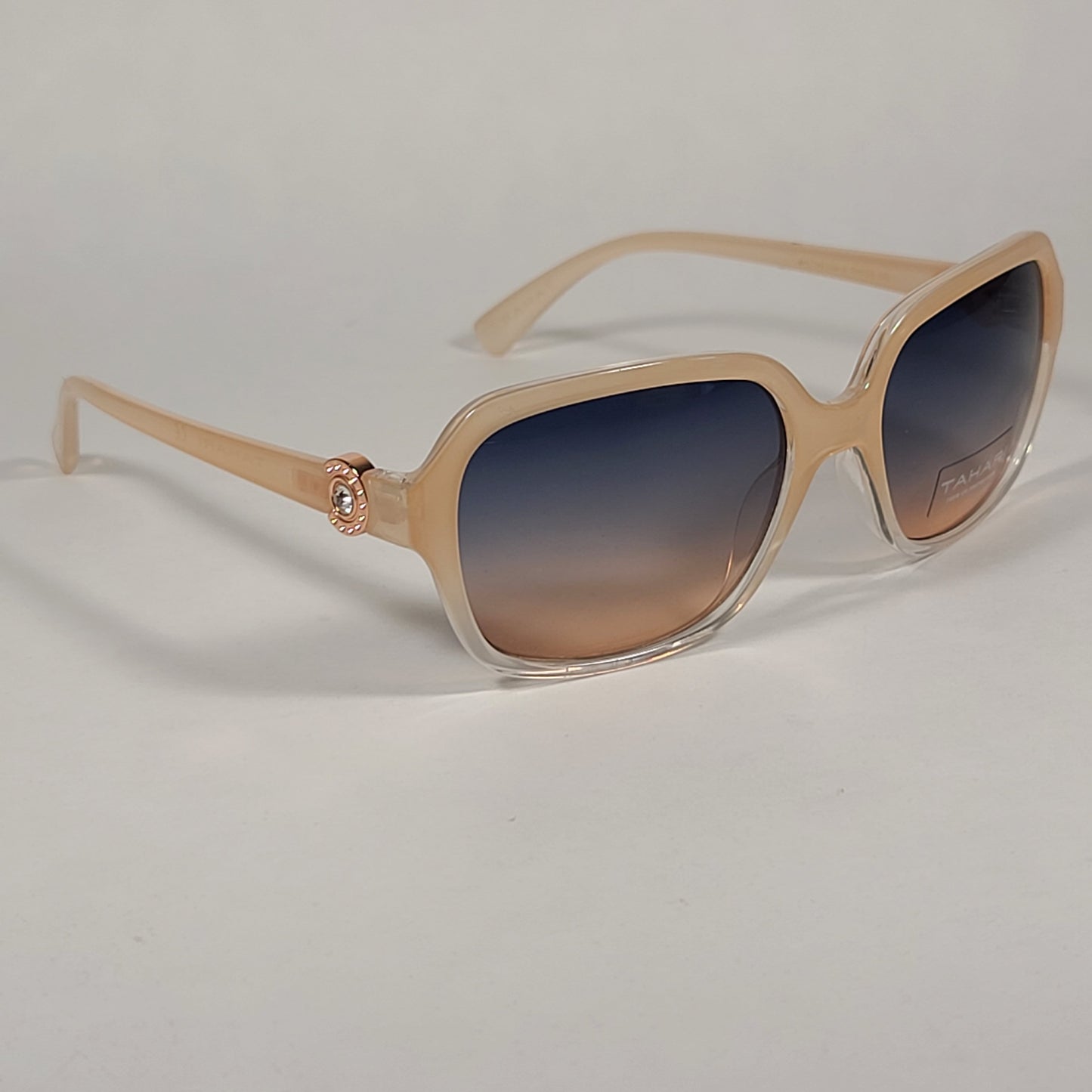 Tahari Rectangle Sunglasses Nude And Rose Gold Frame Blue Gradient Lens TH755 ND - Sunglasses