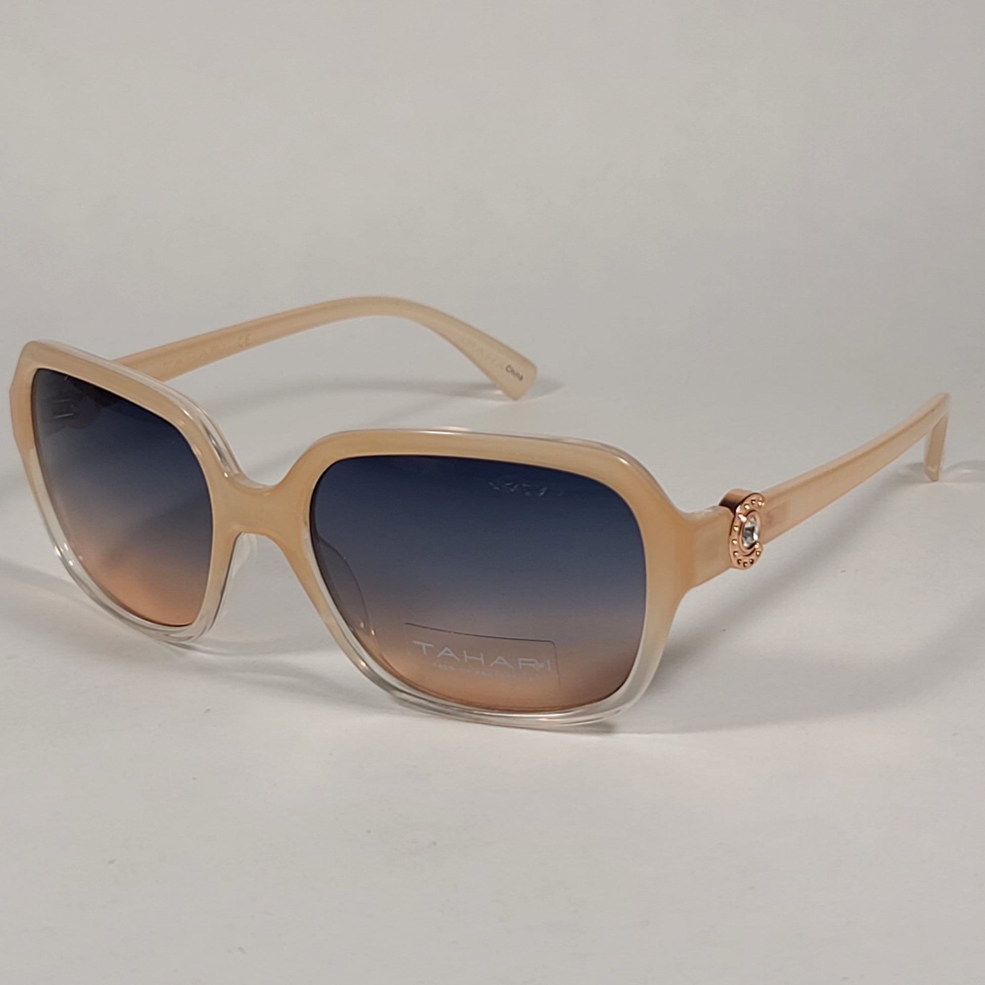 Tahari Rectangle Sunglasses Nude And Rose Gold Frame Blue Gradient Len –  TheSunglassFashion