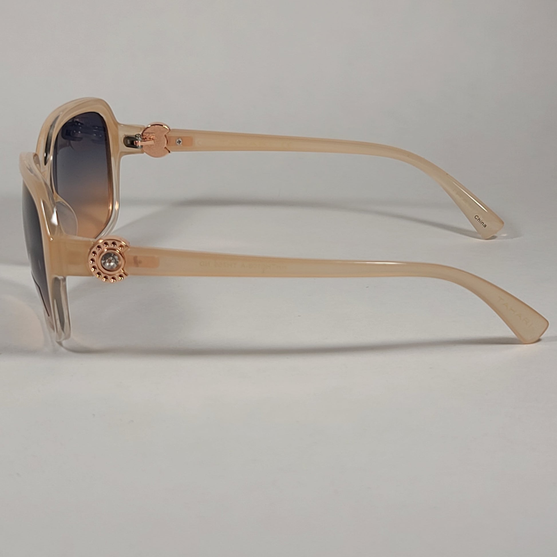 Tahari Rectangle Sunglasses Nude And Rose Gold Frame Blue Gradient Lens TH755 ND - Sunglasses