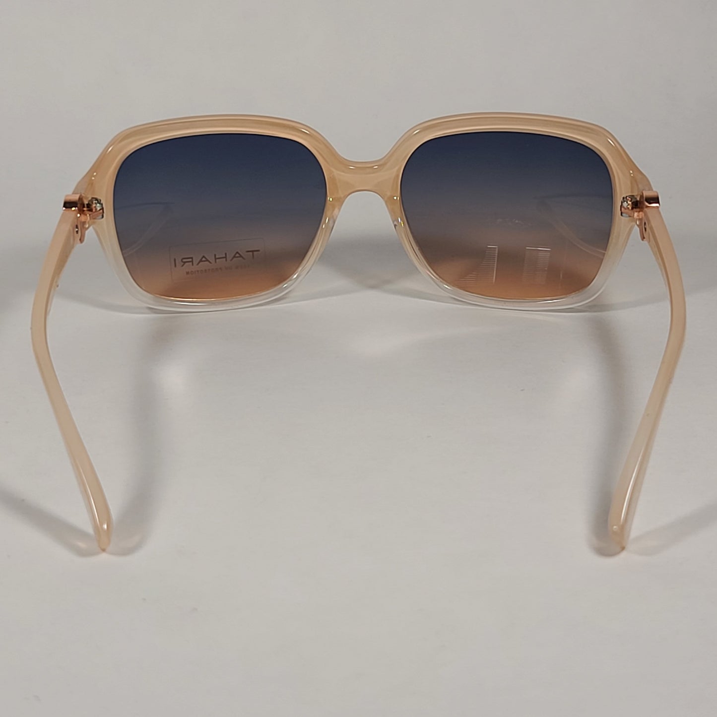 Tahari Rectangle Sunglasses Nude And Rose Gold Frame Blue Gradient Lens TH755 ND - Sunglasses