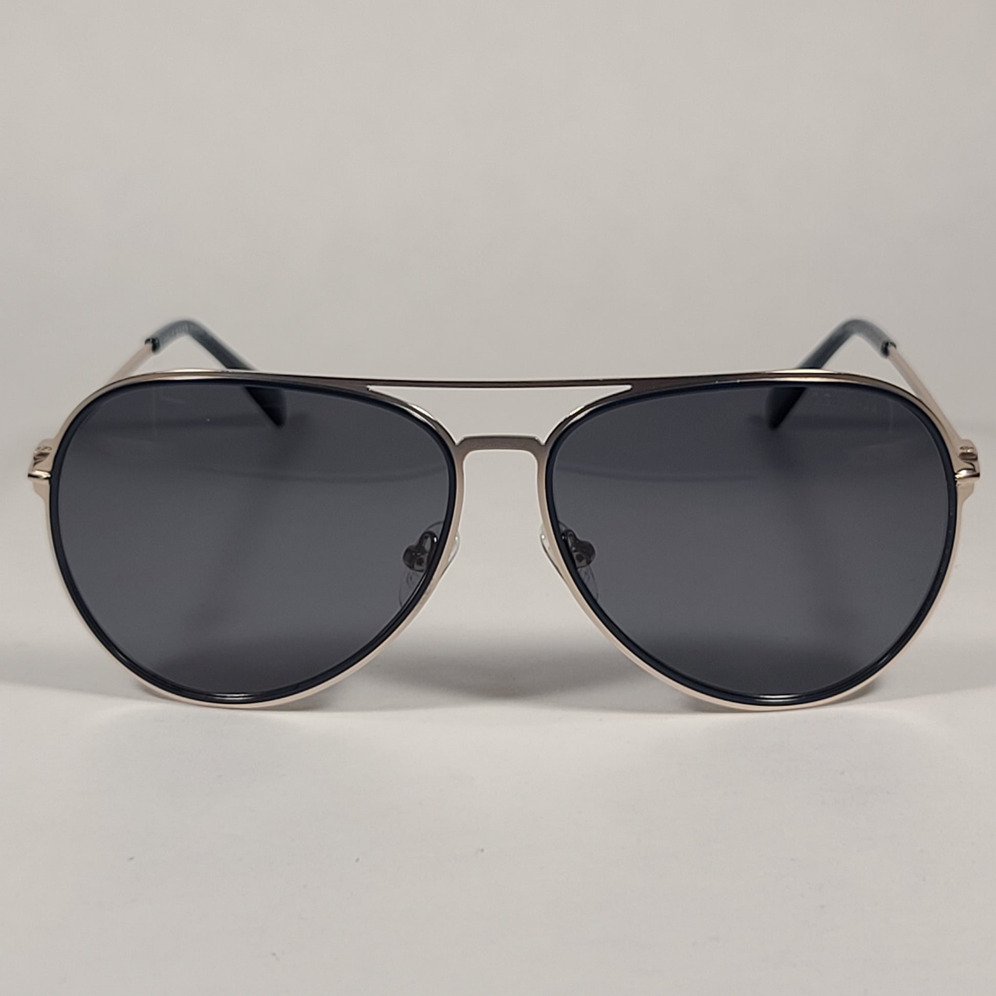 Cole Haan Polarized Aviator Sunglasses Silver And Navy Frame Gray Lens CH8007 414 Navy - Sunglasses