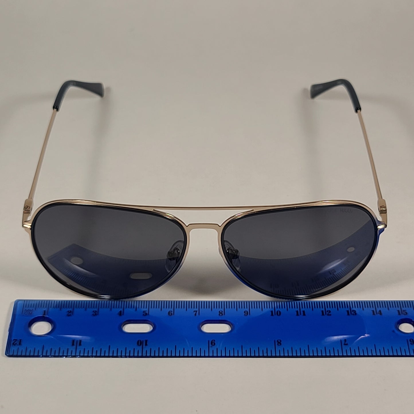 Cole Haan Polarized Aviator Sunglasses Silver And Navy Frame Gray Lens CH8007 414 Navy - Sunglasses