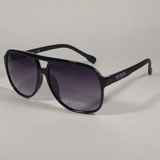 Guess Turbo Aviator Sunglasses Matte Black And Shiny Black Frame Smoke Gradient Lens GF0214 01B - Sunglasses