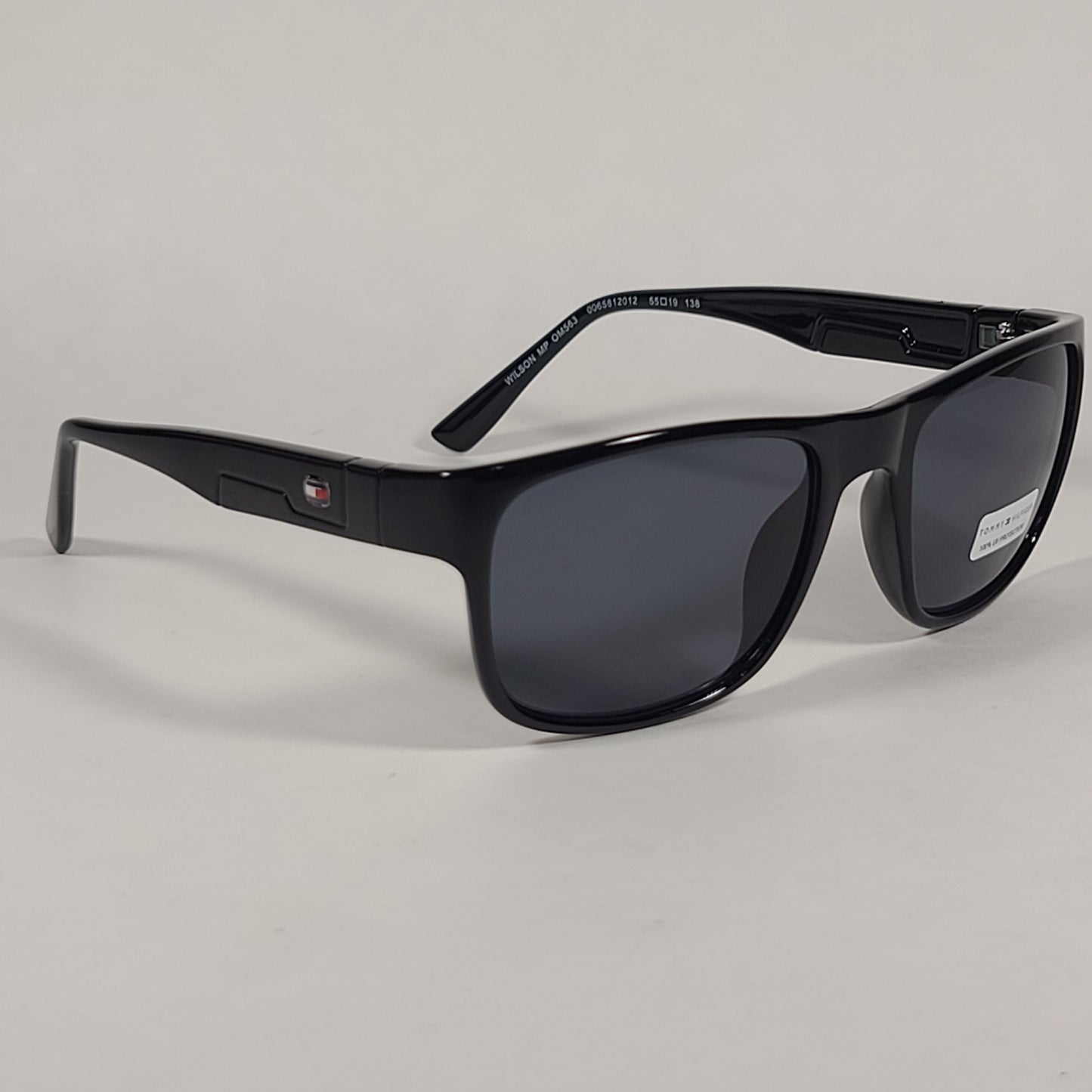 Tommy Hilfiger Wilson Rectangular Sunglasses Shiny Black Gray Lens WILSON MP OM563 - Sunglasses