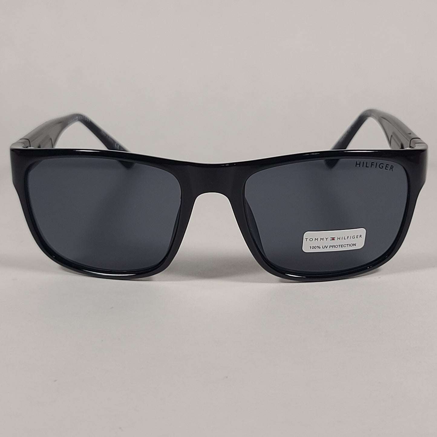 Tommy Hilfiger Wilson Rectangular Sunglasses Shiny Black Gray Lens WILSON MP OM563 - Sunglasses