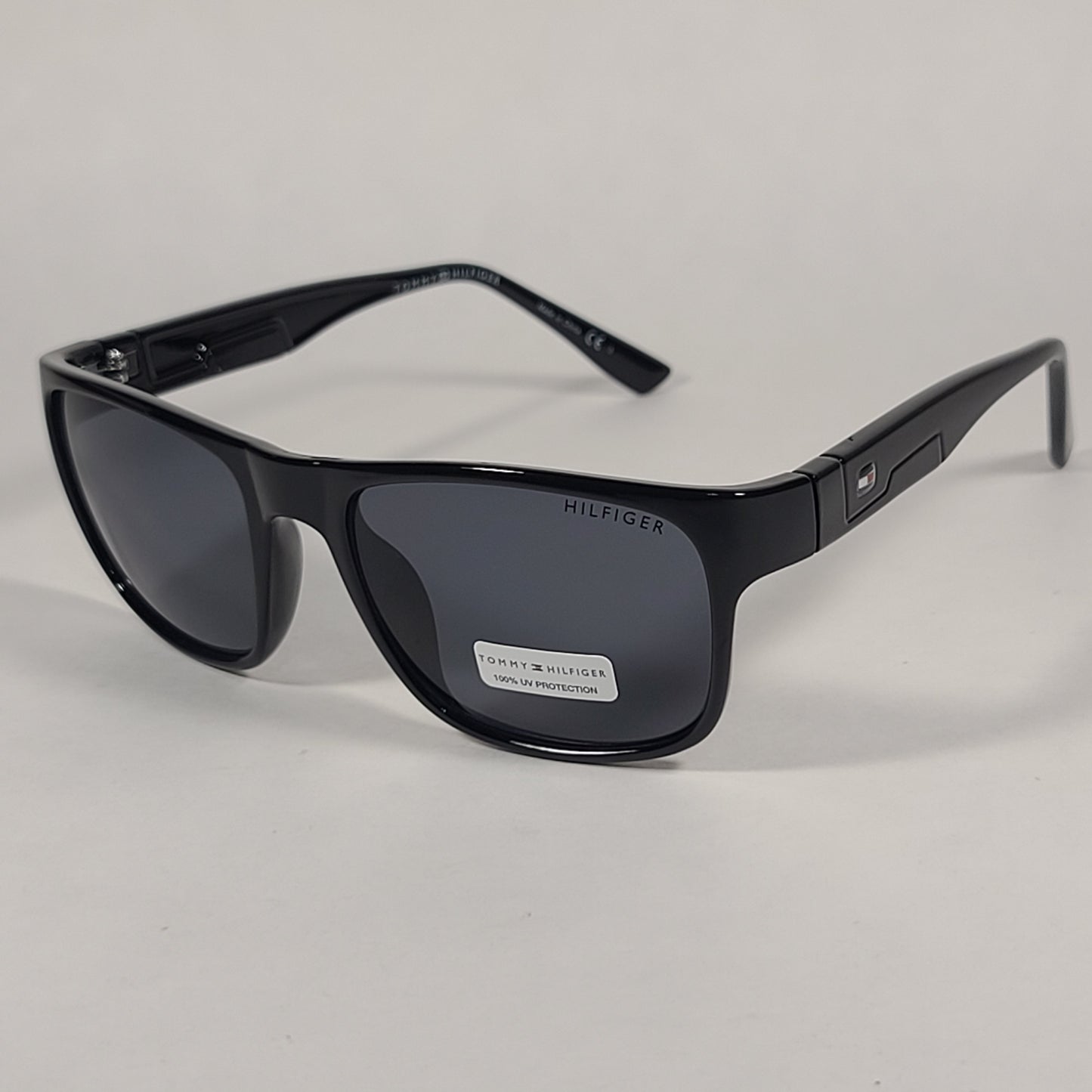 Tommy Hilfiger Wilson Rectangular Sunglasses Shiny Black Gray Lens WILSON MP OM563 - Sunglasses