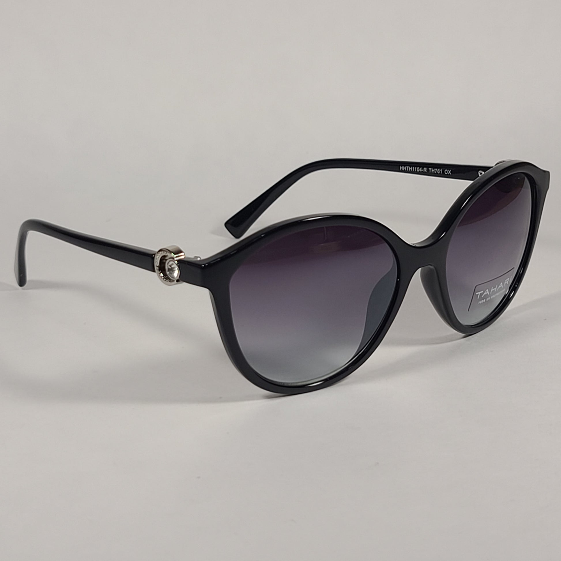 Tahari Cat Eye Sunglasses Shiny Black Frame Gray Smoke Gradient Lens TH761 OX - Sunglasses