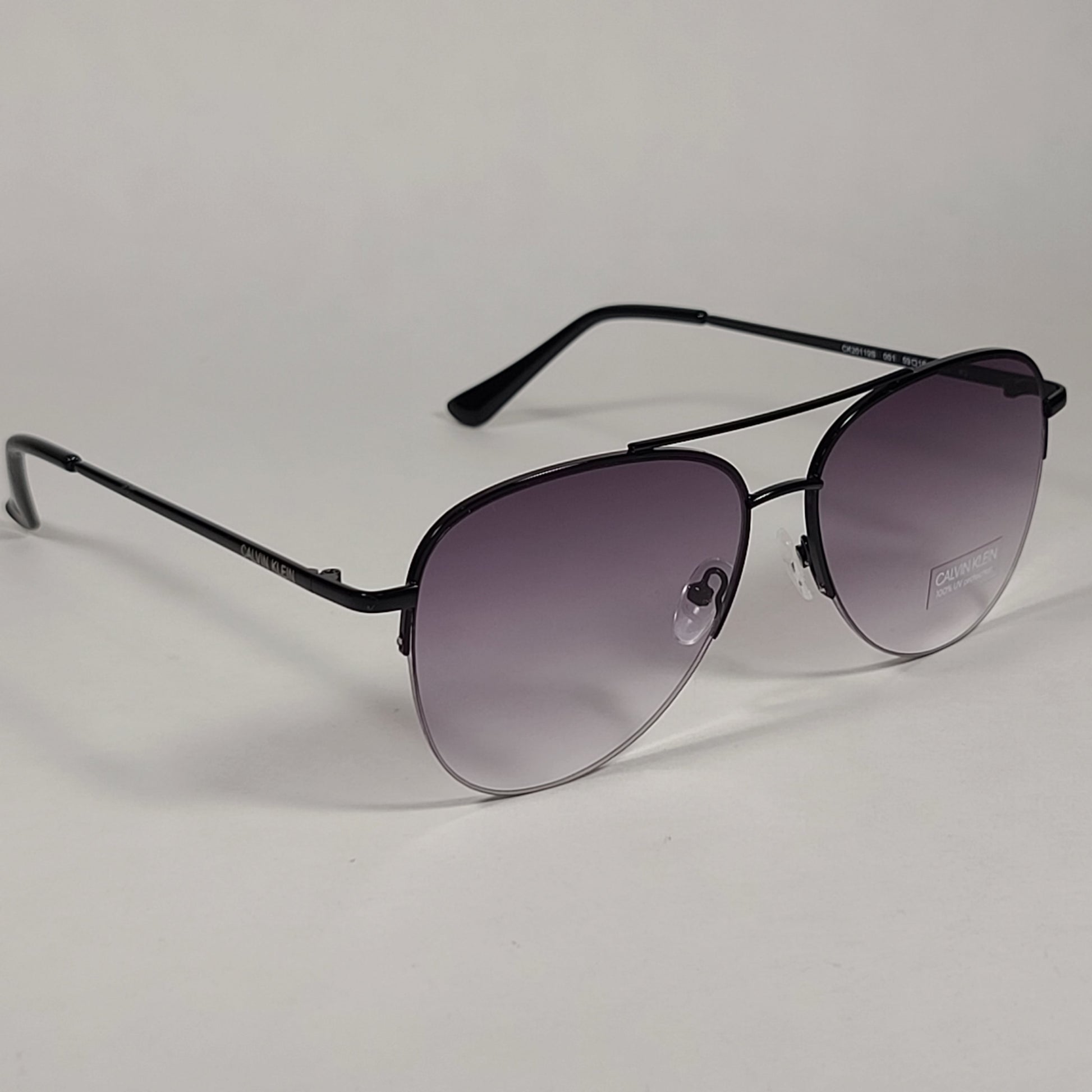 Calvin Klein Aviator Half Rim Sunglasses CK20119S 001 Black Frame Gray Gradient Lens - Sunglasses