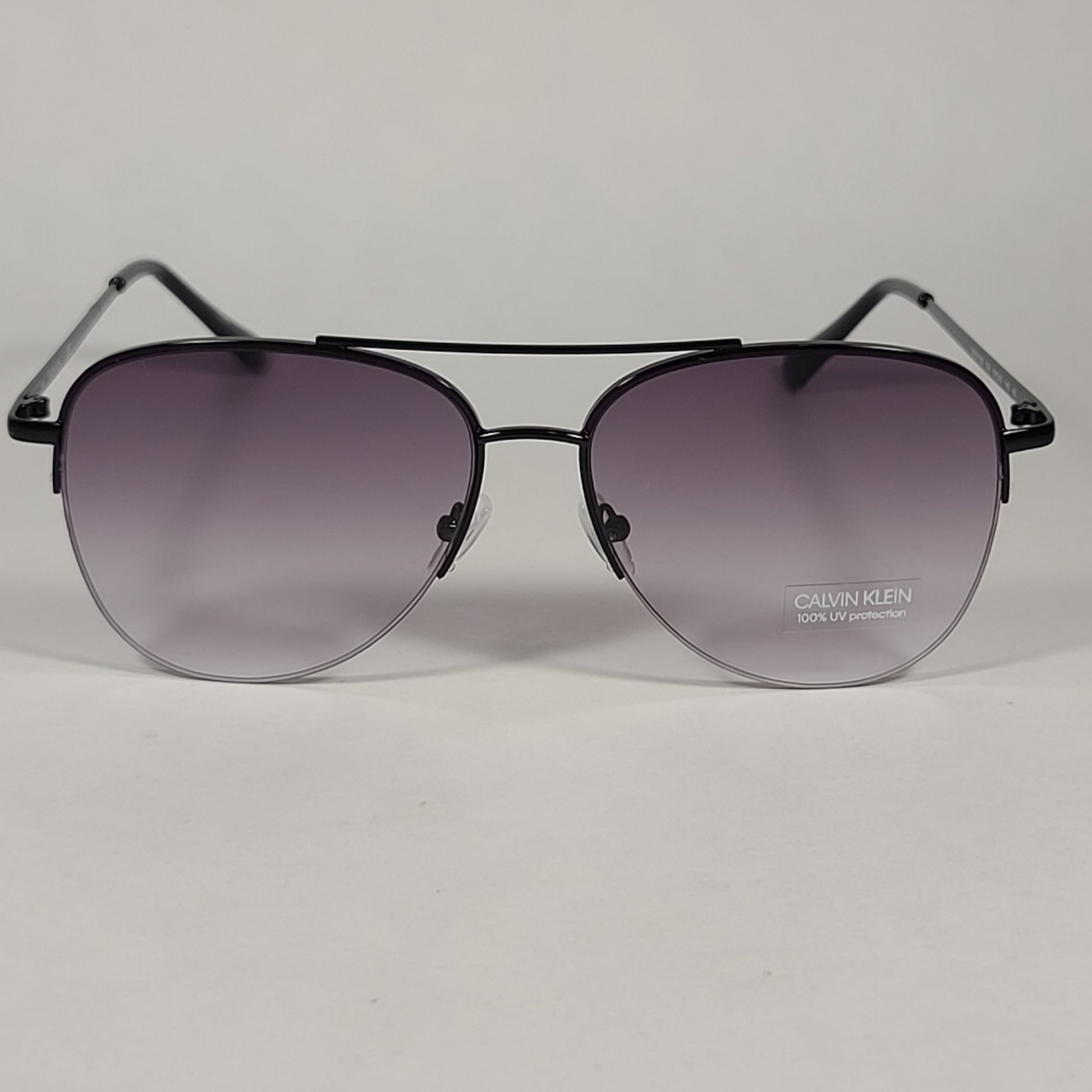 Calvin Klein Aviator Half Rim Sunglasses CK20119S 001 Black Frame Gray Gradient Lens - Sunglasses