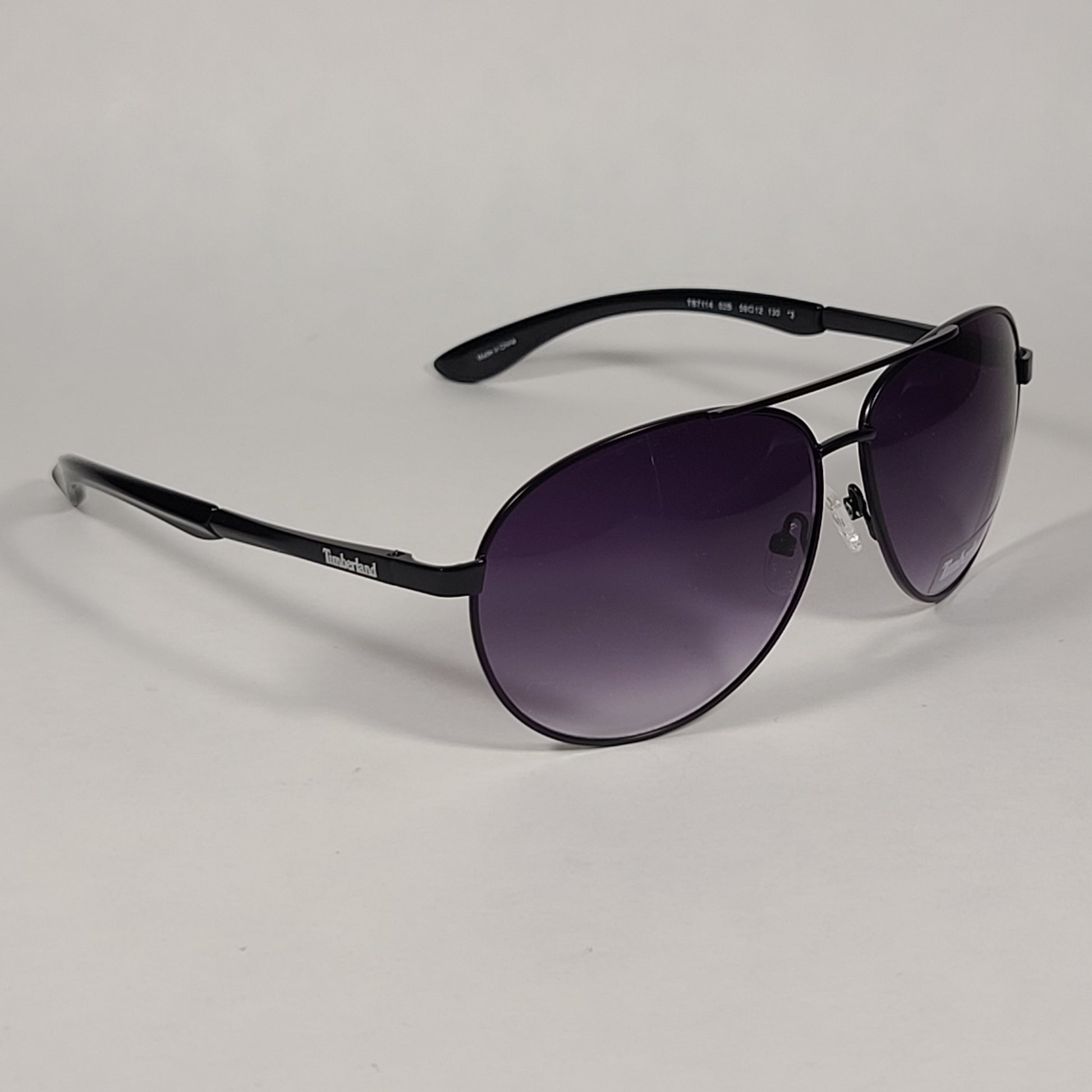 Timberland Aviator Sunglasses Shiny Black Frame Smoke Gradient Lens TB7114 02B - Sunglasses