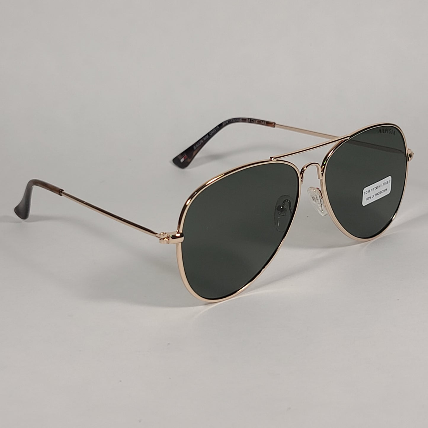 Tommy Hilfiger Simon Aviator Sunglasses Gold And Brown Metal Frame Green Lens - Sunglasses