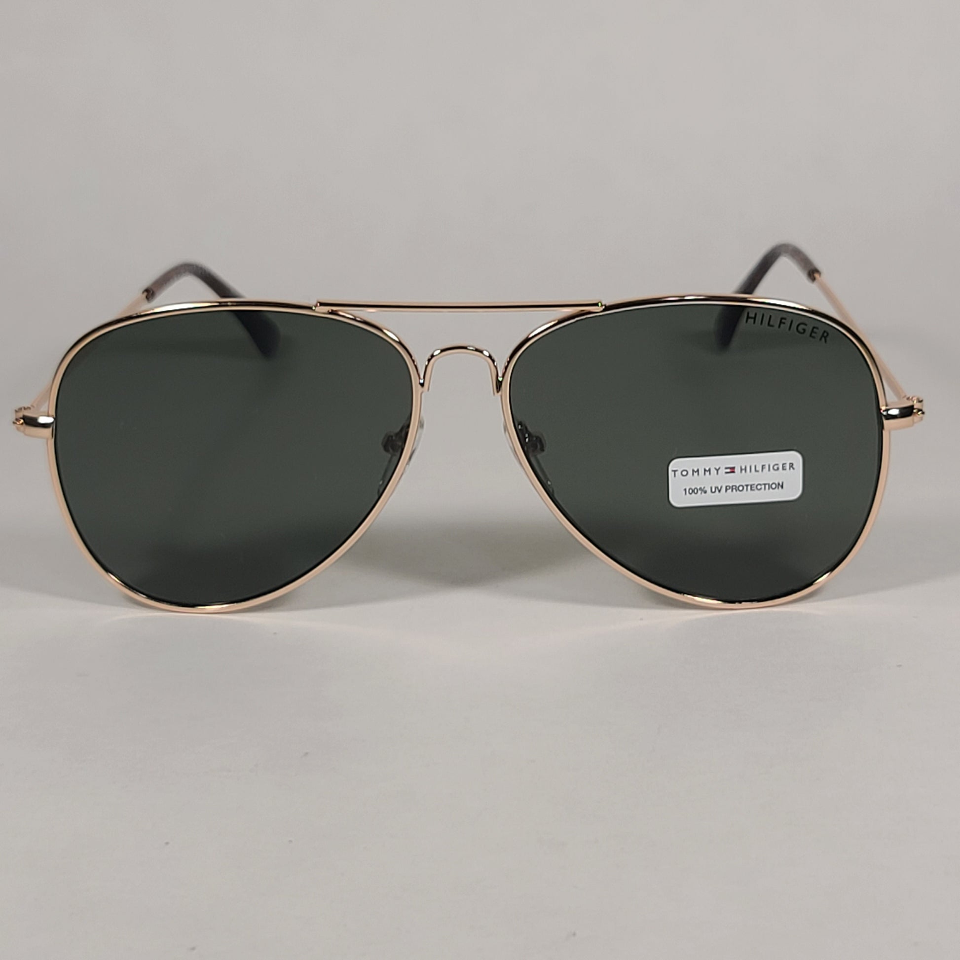 Tommy Hilfiger Simon Aviator Sunglasses Gold And Brown Metal Frame Green Lens - Sunglasses