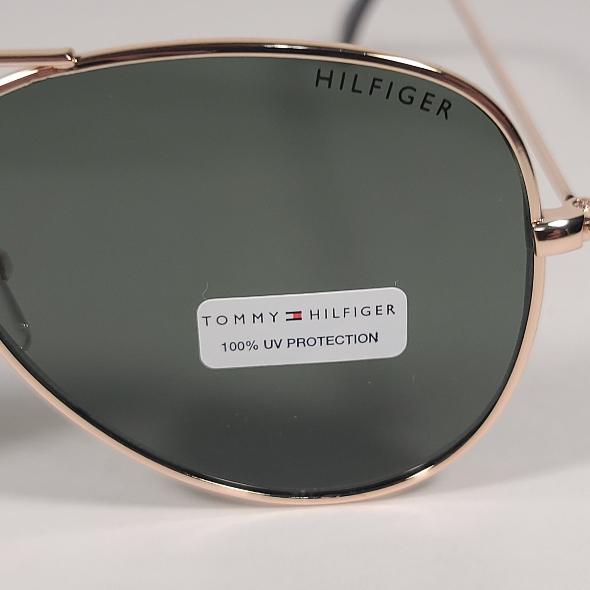 Tommy Hilfiger Simon Aviator Sunglasses Gold And Brown Metal Frame Green Lens - Sunglasses