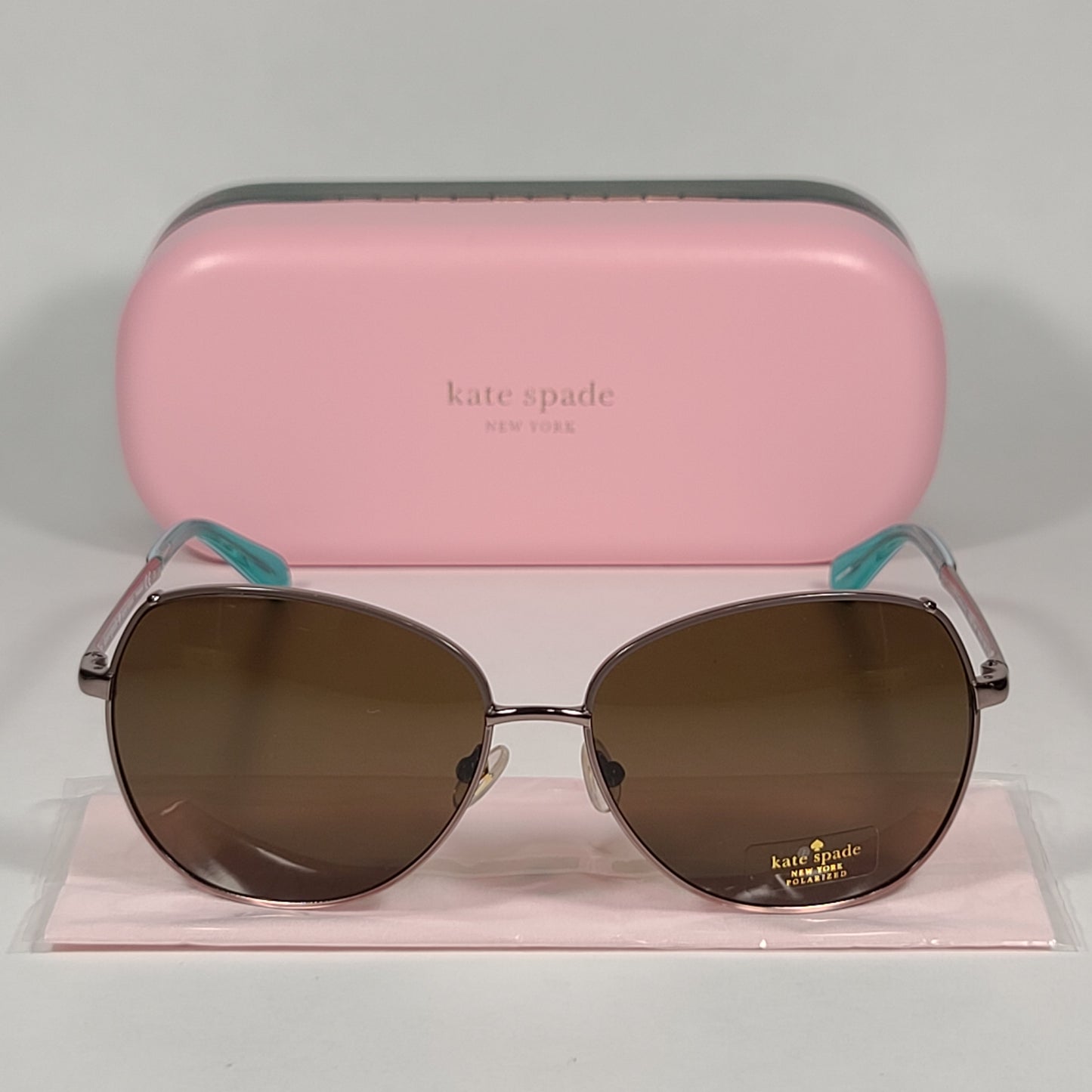 Kate Spade Polarized Candida Wedge Pilot Sunglasses Silver Aqua Aviator Brown Lens - Sunglasses