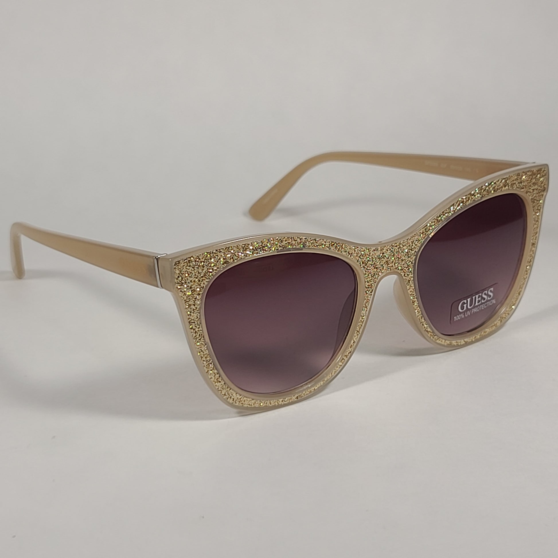 Guess Cat Eye Sunglasses Nude Frame Gold Glitter Tan Gradient Lens GF0358 45F - Sunglasses