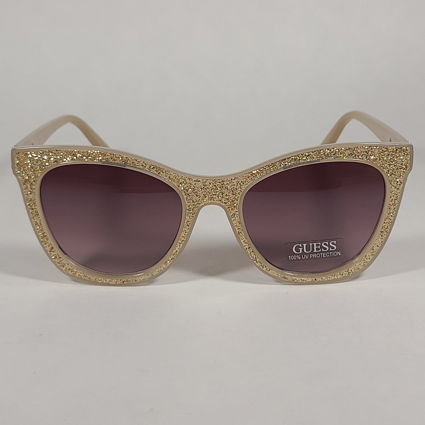 Guess Cat Eye Sunglasses Nude Frame Gold Glitter Tan Gradient Lens GF0358 45F - Sunglasses