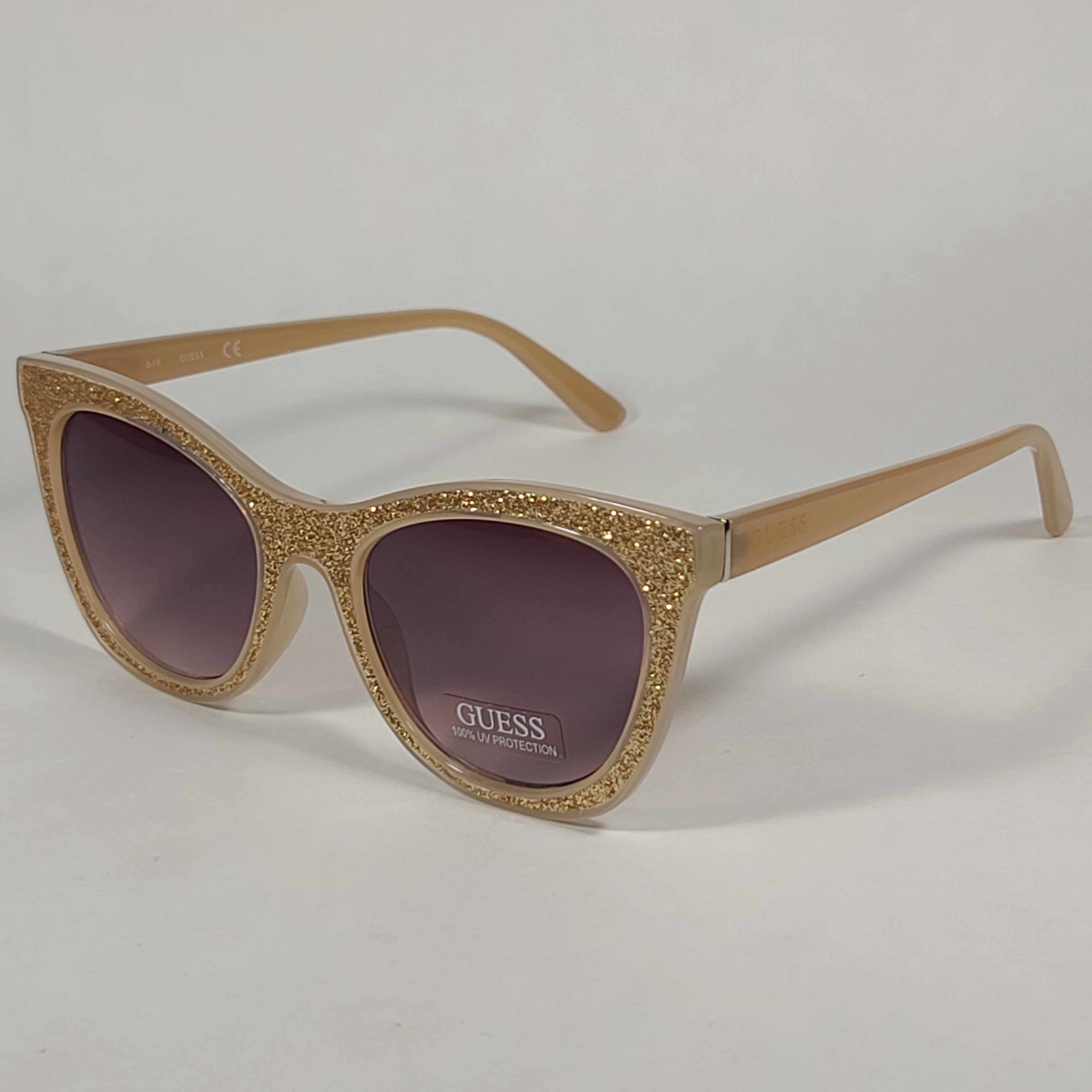 Guess Cat Eye Sunglasses Nude Frame Gold Glitter Tan Gradient Lens GF0 TheSunglassFashion