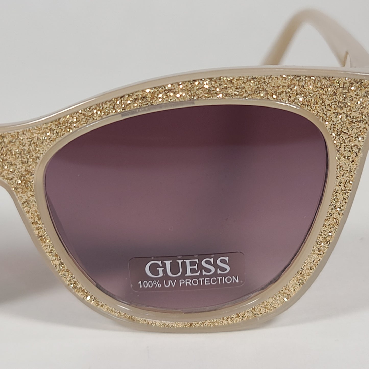 Guess Cat Eye Sunglasses Nude Frame Gold Glitter Tan Gradient Lens GF0358 45F - Sunglasses