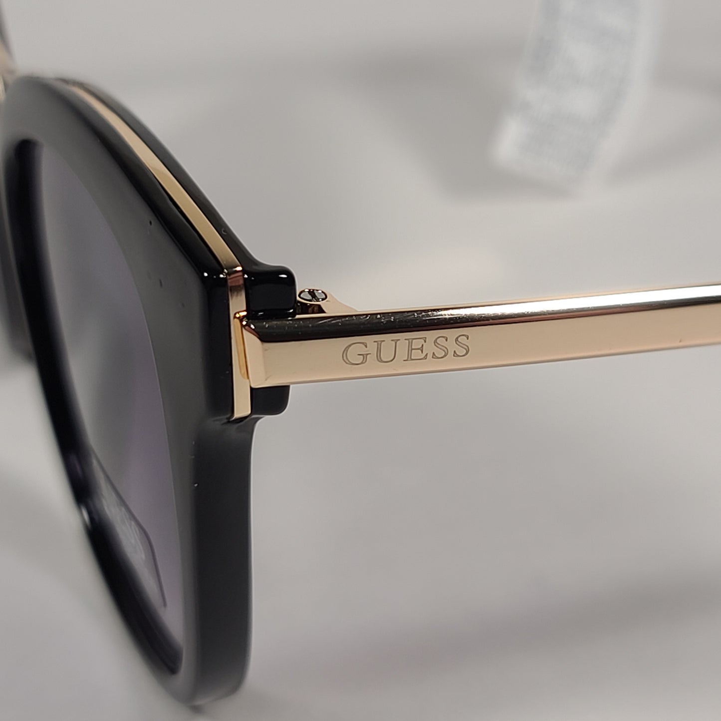 Guess Round Cat Eye Sunglasses GF0304 01C Shiny Black And Gold Frame Gray Smoke Lens - Sunglasses