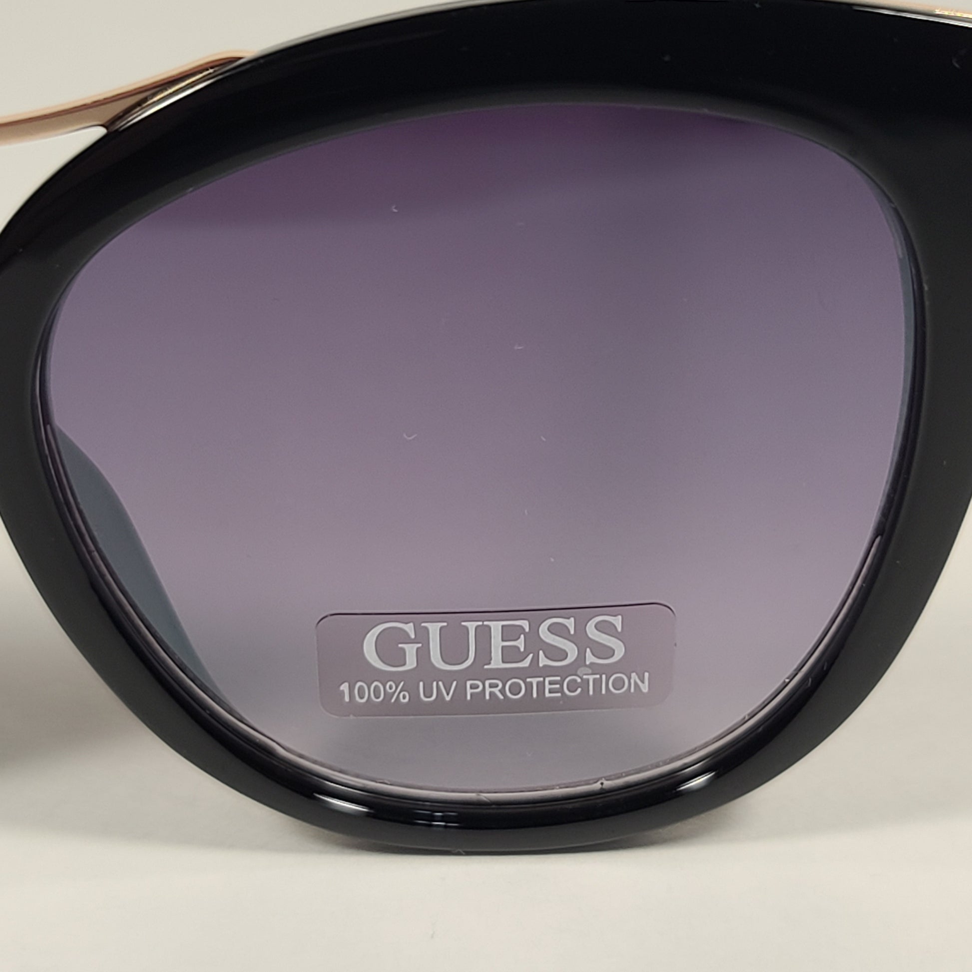 Guess Round Cat Eye Sunglasses GF0304 01C Shiny Black And Gold Frame Gray Smoke Lens - Sunglasses