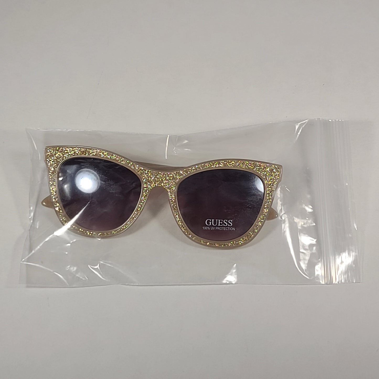 Guess Cat Eye Sunglasses Nude Frame Gold Glitter Tan Gradient Lens GF0358 45F - Sunglasses