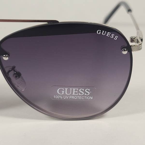 Guess Heavy Aviator Sunglasses Silver Metal Frame Gray Smoke Gradient