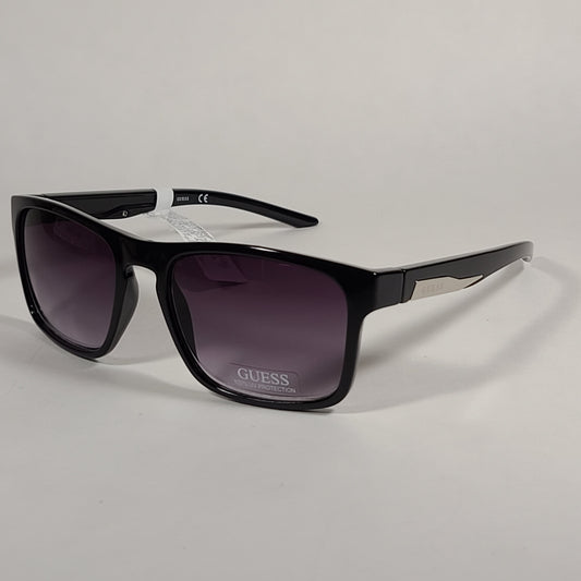 Guess Rectangular Sunglasses Shiny Black Frame Gray Smoke Gradient Lens GF0190 01B - Sunglasses