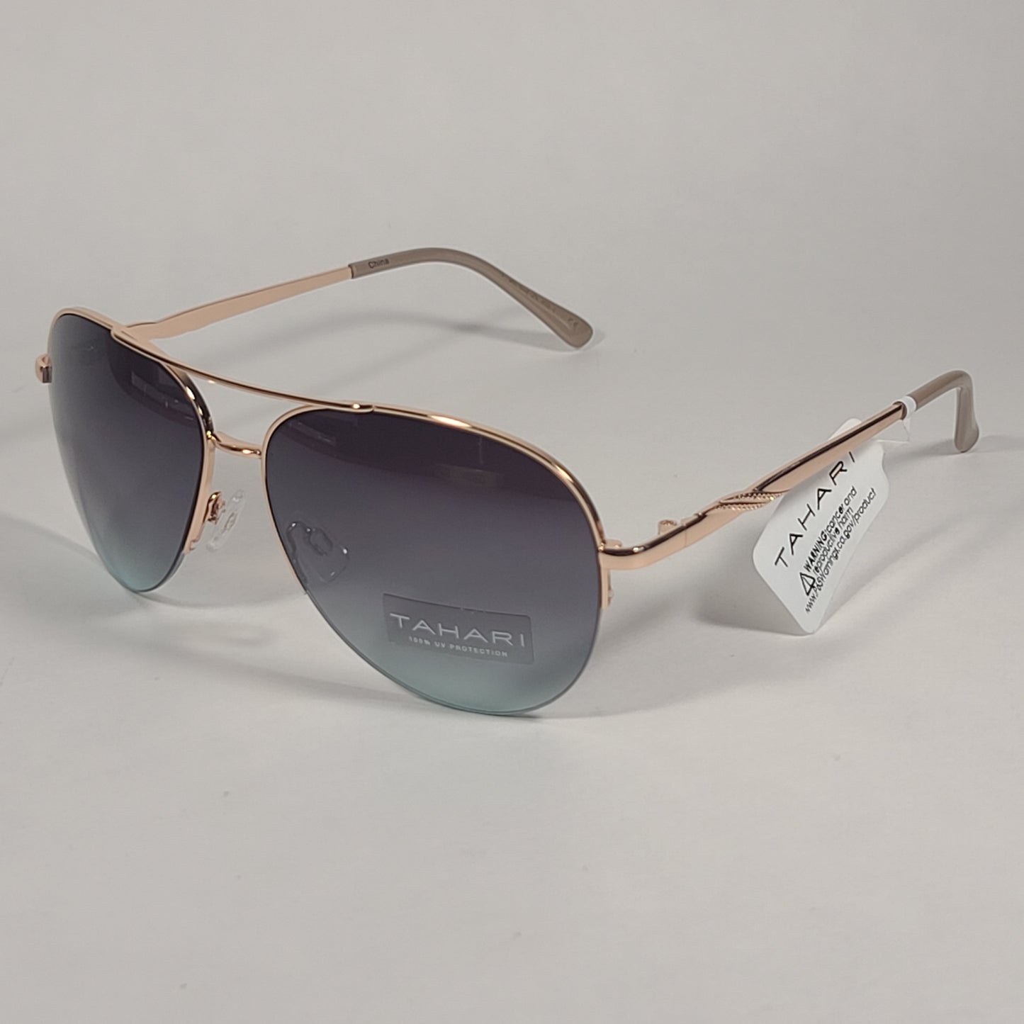 Tahari Semi Rimless Aviator Sunglasses Gold Frame Gray Green Gradient Lens TH792 GLDND - Sunglasses