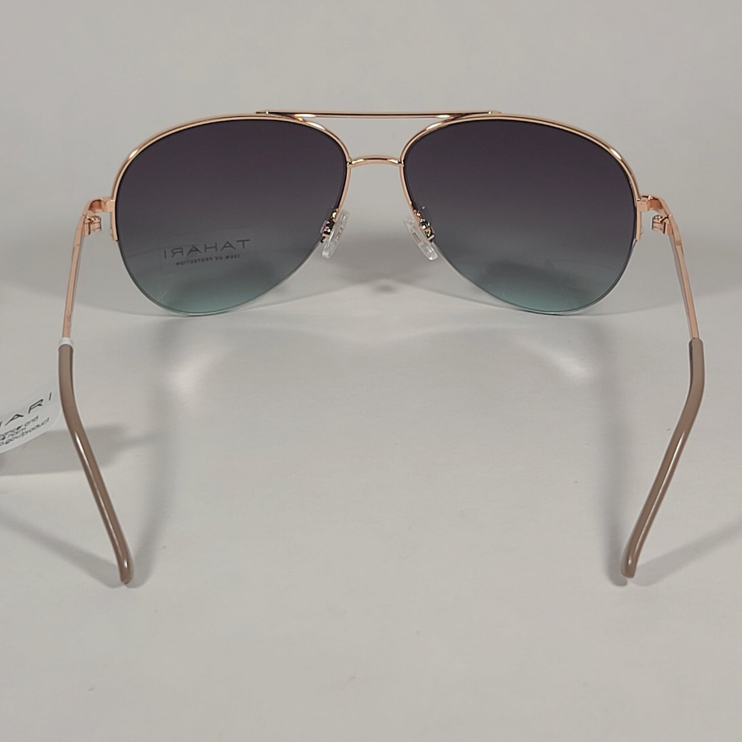 Tahari Semi Rimless Aviator Sunglasses Gold Frame Gray Green Gradient Lens TH792 GLDND - Sunglasses