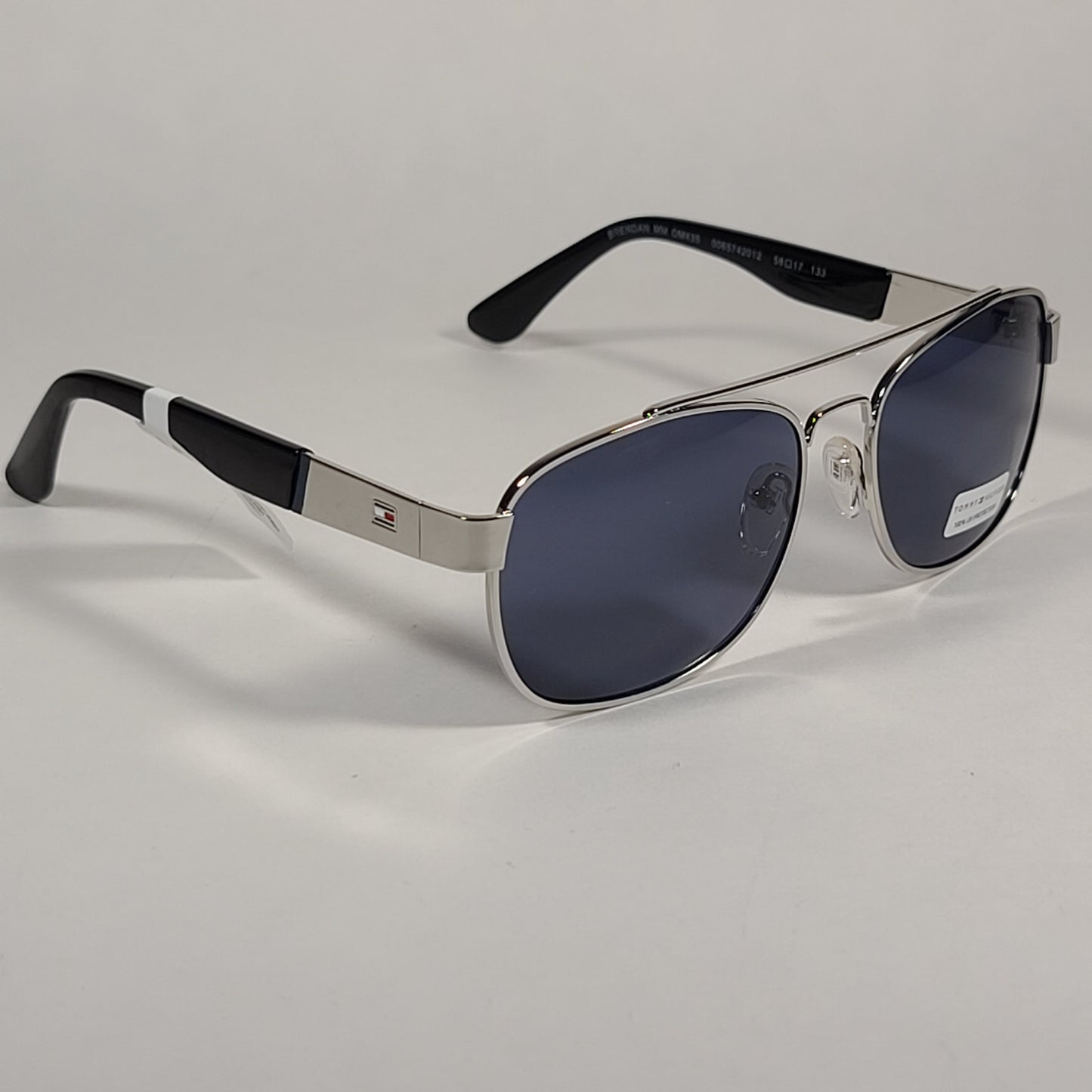 Tommy Hilfiger Brendan Rectangular Sunglasses Silver And Black Frame Blue Gray Lens BRENDAN MM OM435 - Sunglasses