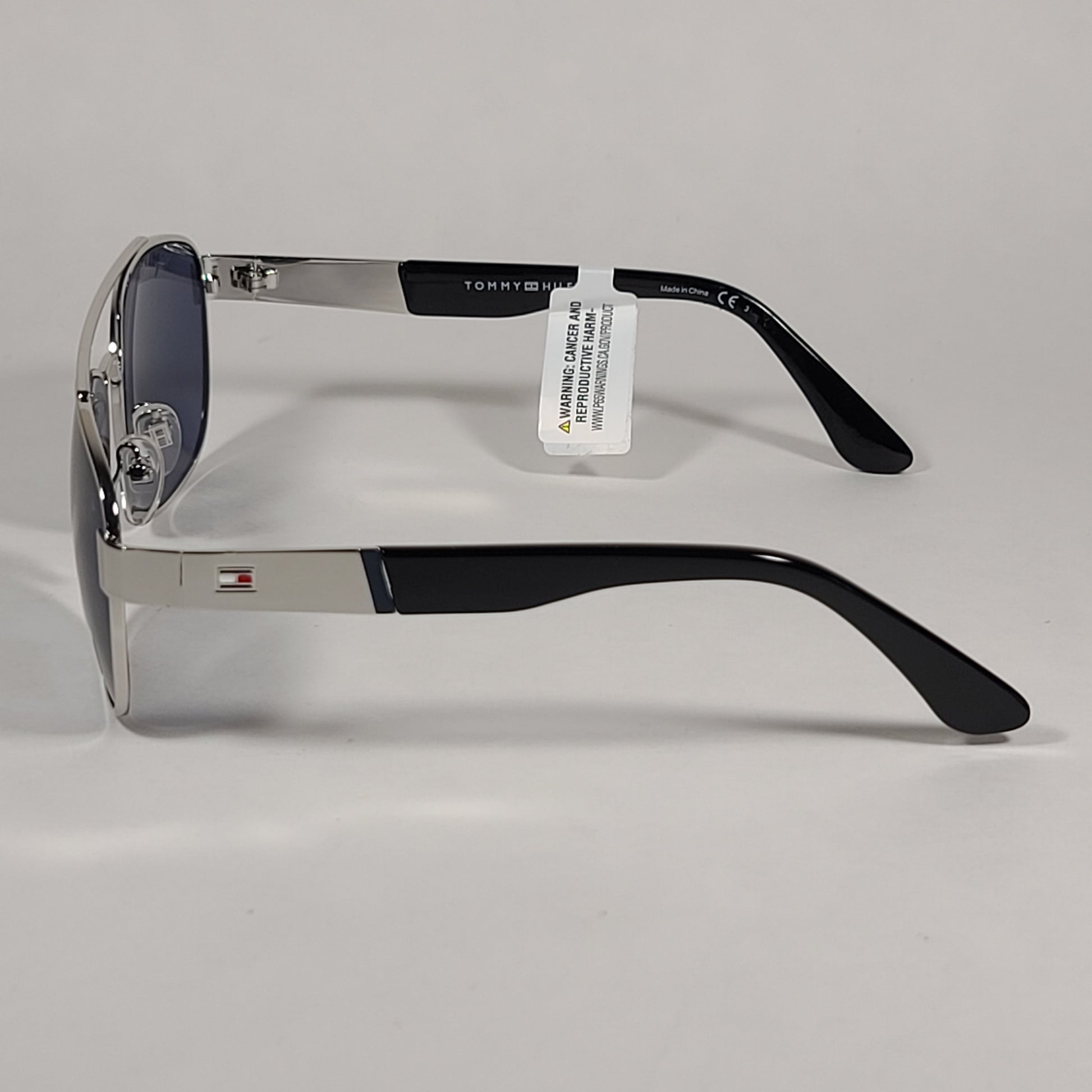 Tommy Hilfiger Brendan Rectangular Sunglasses Silver And Black Frame Blue Gray Lens BRENDAN MM OM435 - Sunglasses