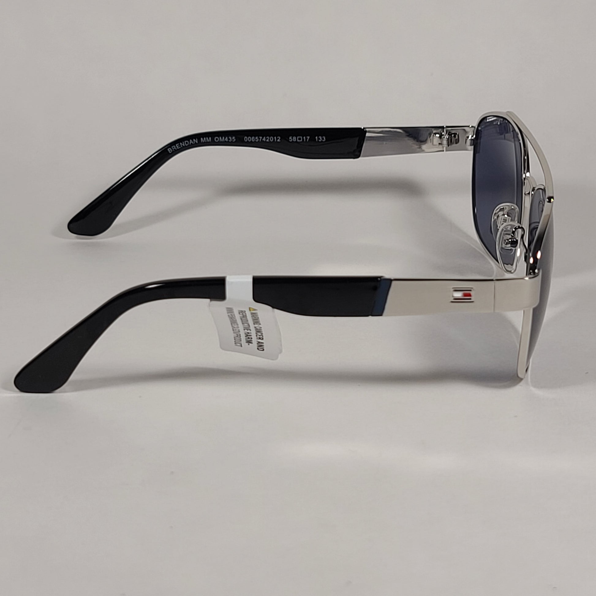 Tommy Hilfiger Brendan Rectangular Sunglasses Silver And Black Frame Blue Gray Lens BRENDAN MM OM435 - Sunglasses