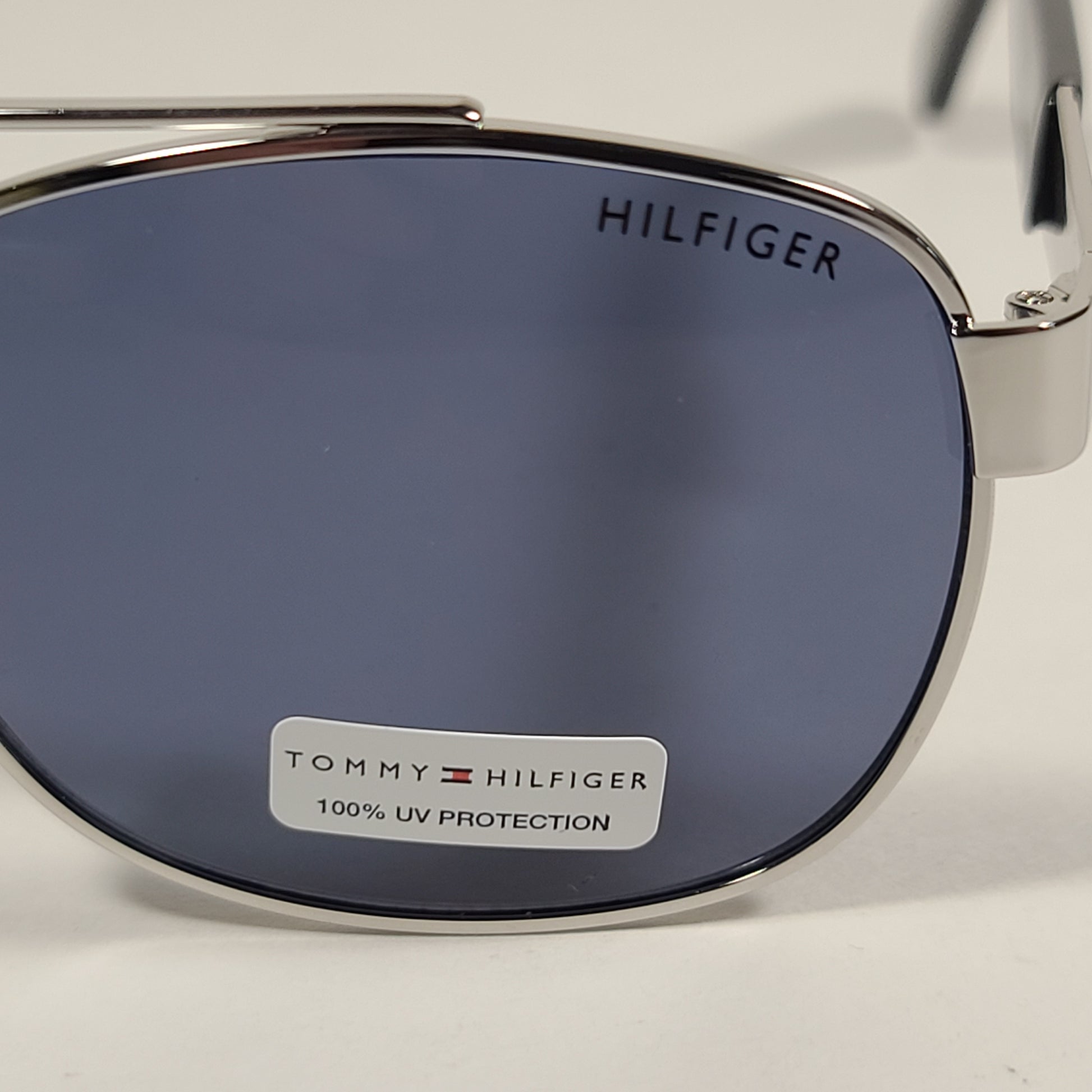 Tommy Hilfiger Brendan Rectangular Sunglasses Silver And Black Frame Blue Gray Lens BRENDAN MM OM435 - Sunglasses