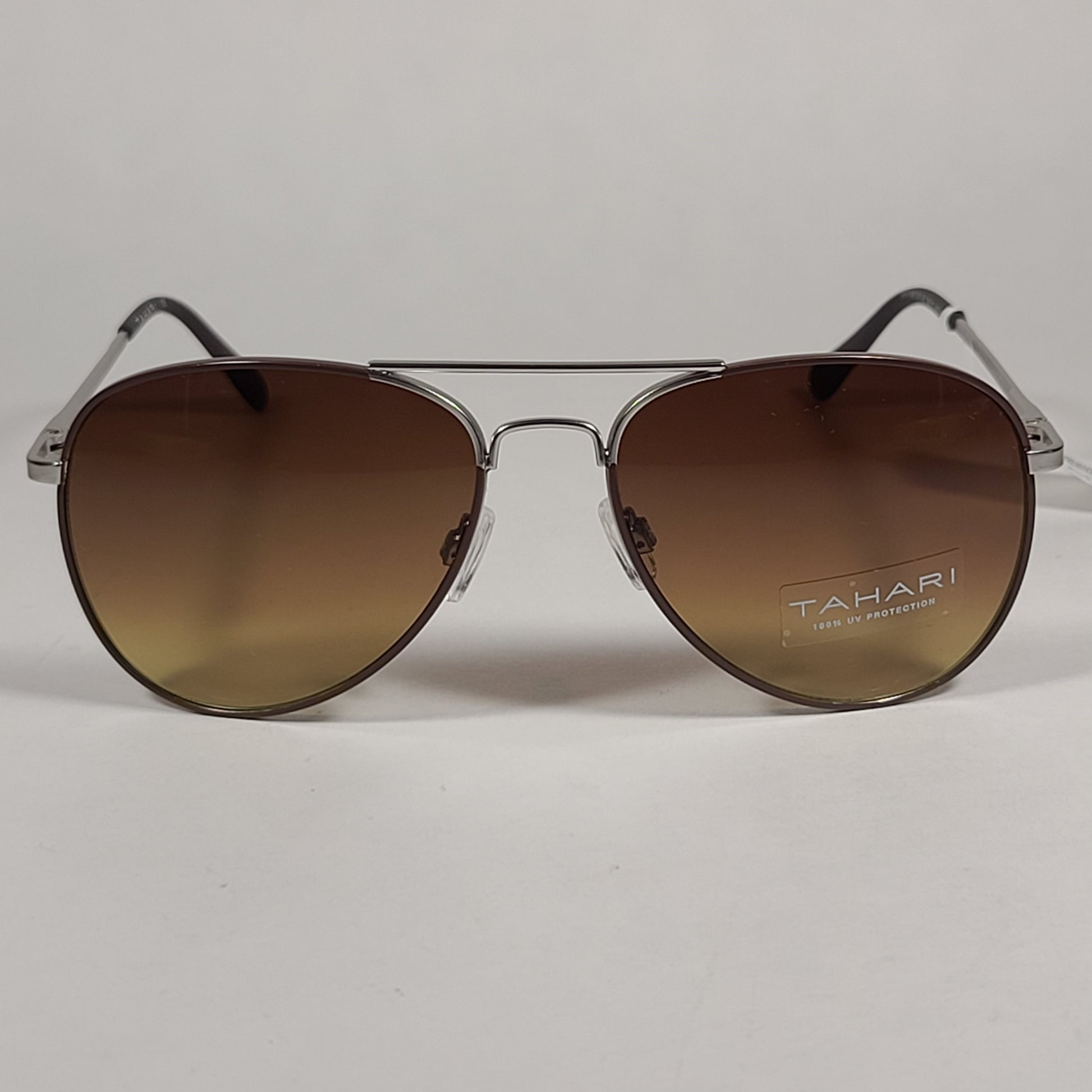 Tahari Aviator Sunglasses Brown Gray Matte Silver Frame Brown Olive Tinted Lens TM113 MSVBR - Sunglasses