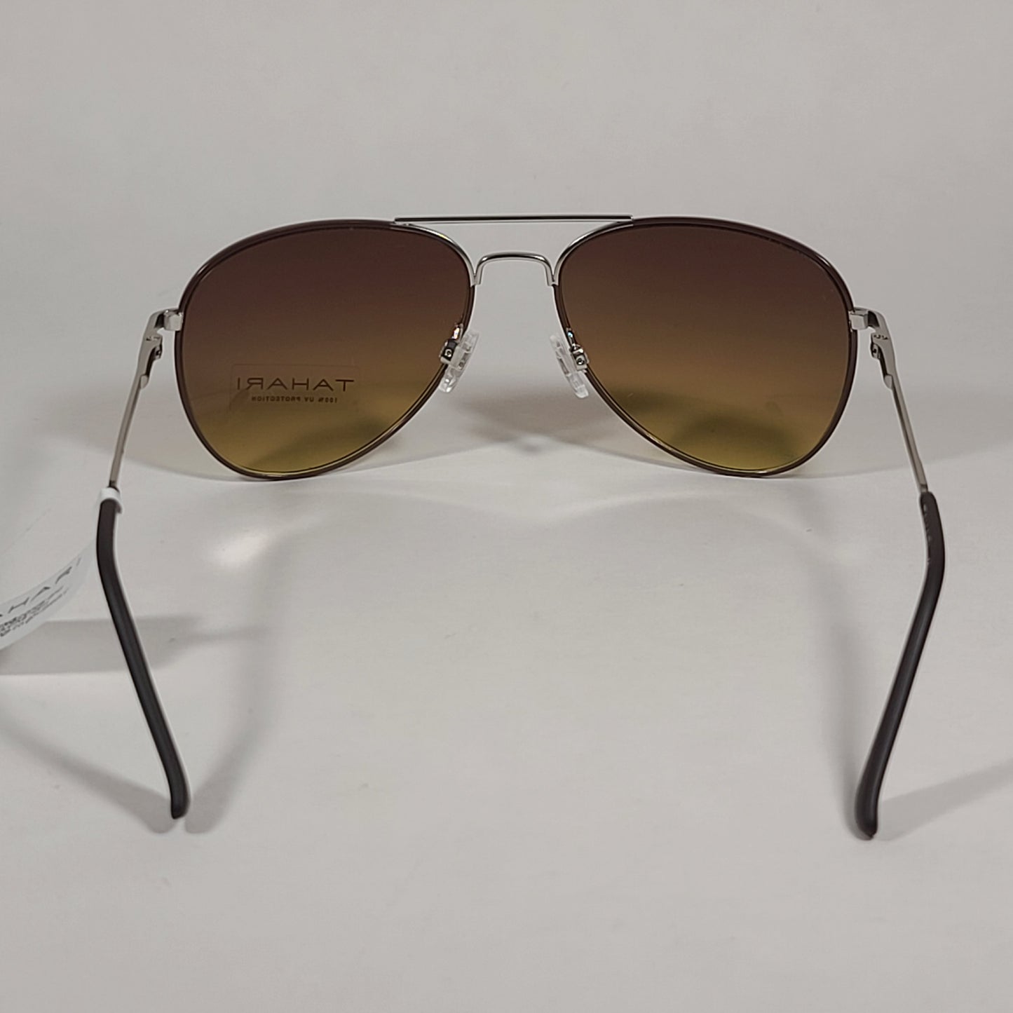 Tahari Aviator Sunglasses Brown Gray Matte Silver Frame Brown Olive Tinted Lens TM113 MSVBR - Sunglasses