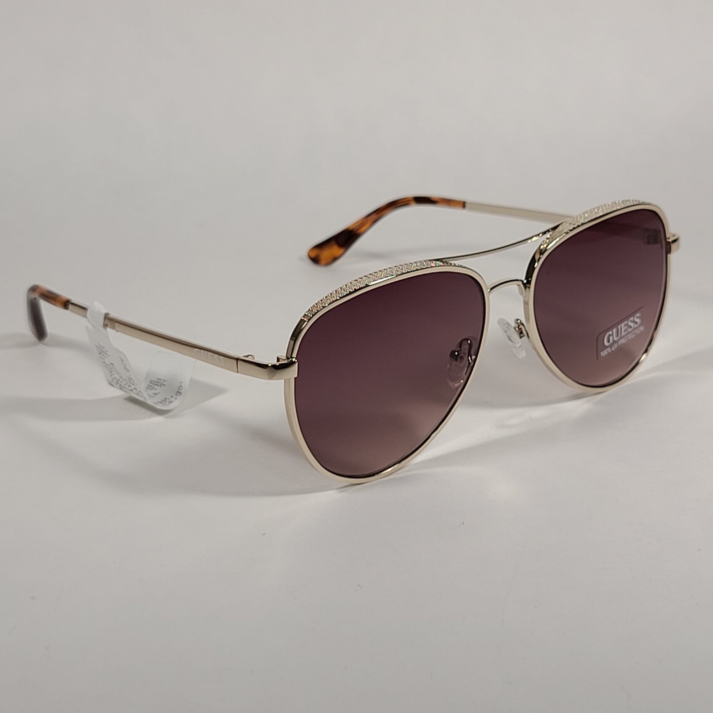 Guess Heavy Aviator Sunglasses Gold Tone Metal Frame Brown Gradient Lens GF0350 32F - Sunglasses