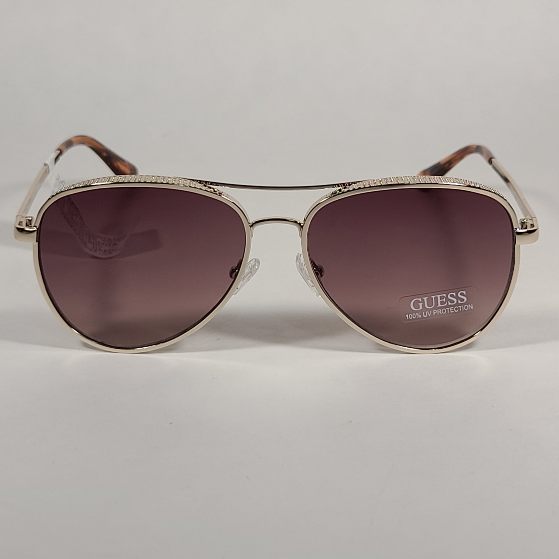 Guess Heavy Aviator Sunglasses Gold Tone Metal Frame Brown Gradient Lens GF0350 32F - Sunglasses