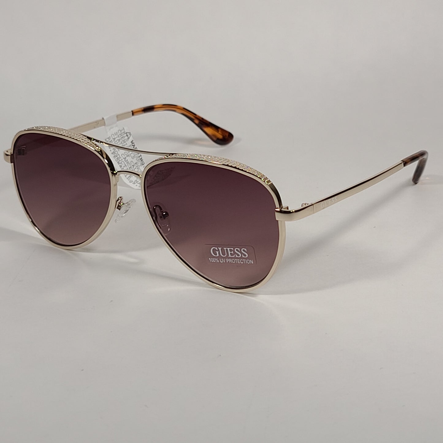 Guess Heavy Aviator Sunglasses Gold Tone Metal Frame Brown Gradient Lens GF0350 32F - Sunglasses