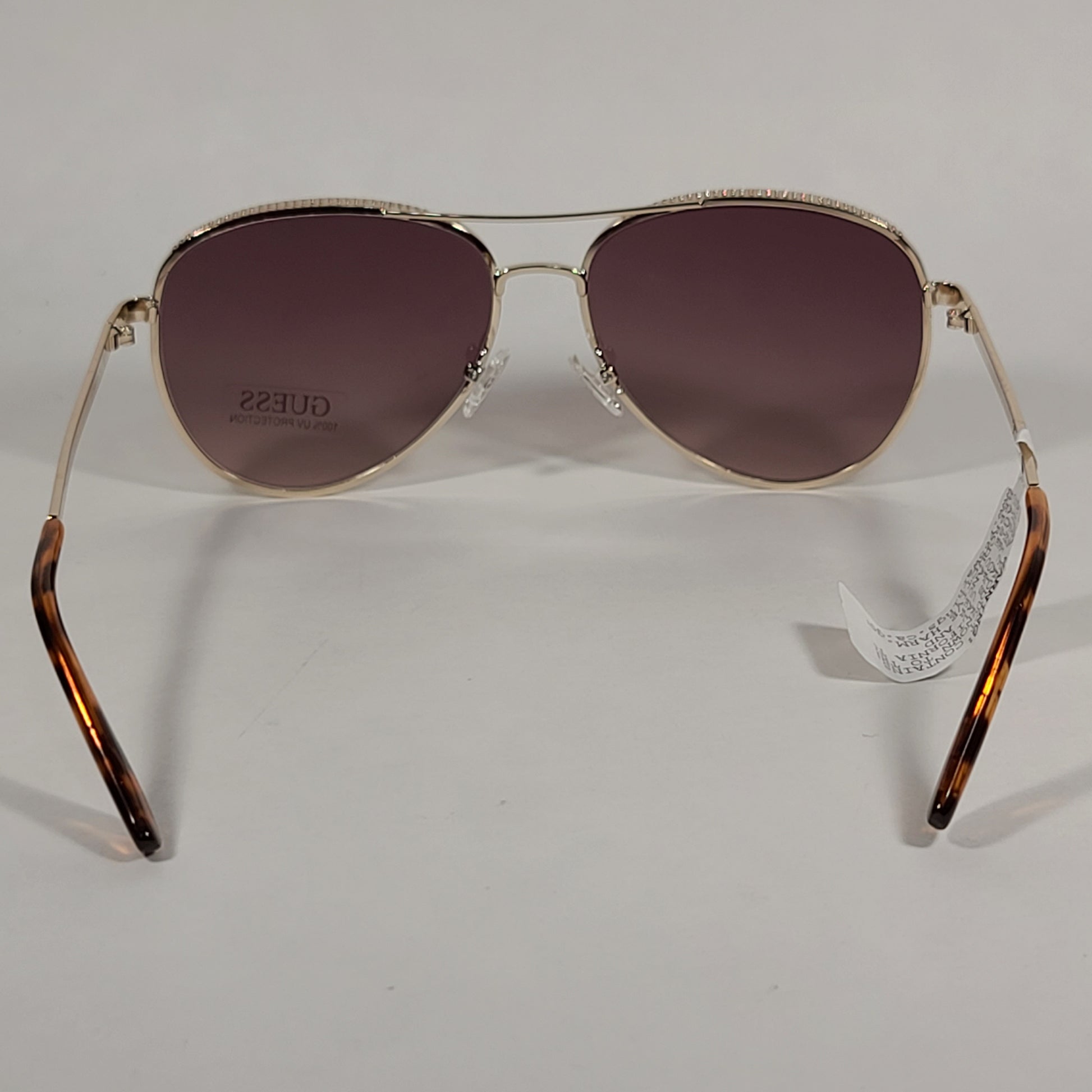 Guess Heavy Aviator Sunglasses Gold Tone Metal Frame Brown Gradient Lens GF0350 32F - Sunglasses