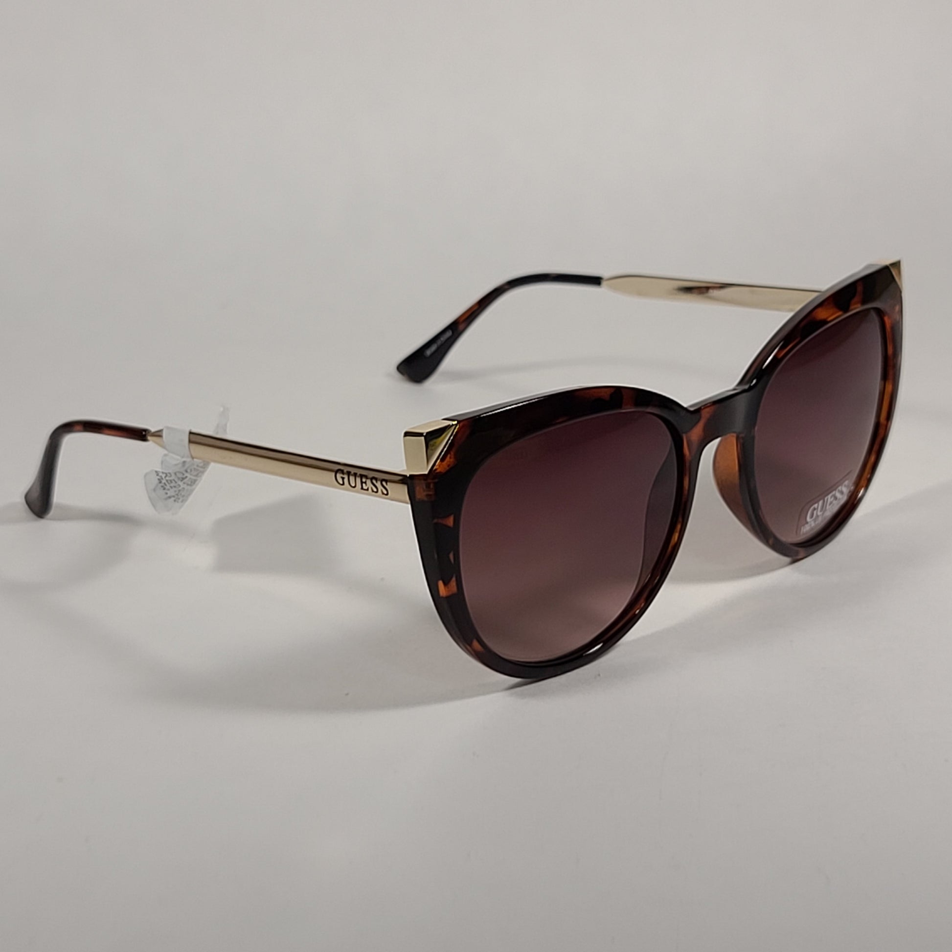 Guess Cat Eye Sunglasses Brown Tortoise And Gold Accent Frame Brown Gradient Lens GF0359 52F - Sunglasses