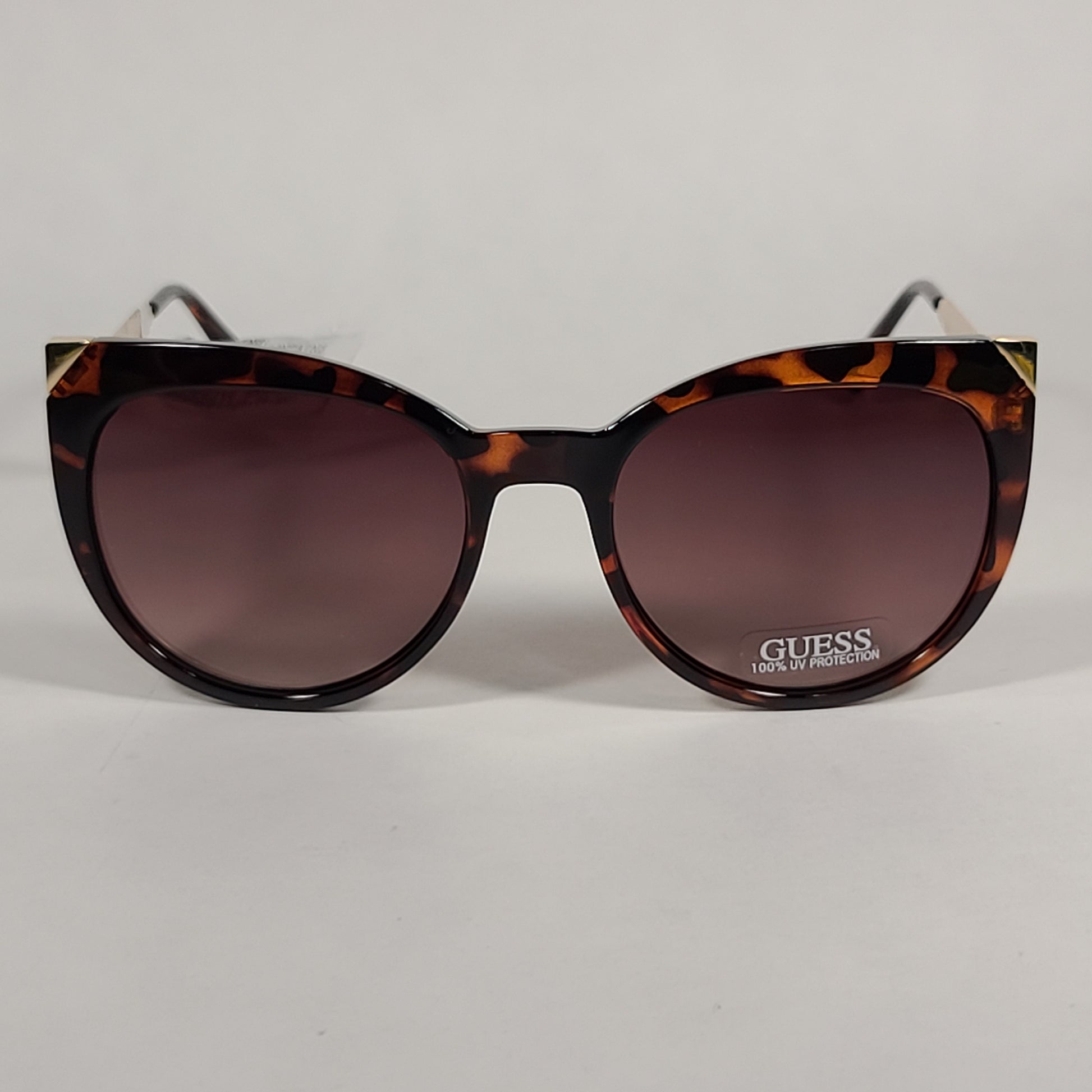 Guess Cat Eye Sunglasses Brown Tortoise And Gold Accent Frame Brown Gradient Lens GF0359 52F - Sunglasses