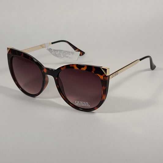 Guess Cat Eye Sunglasses Brown Tortoise And Gold Accent Frame Brown Gradient Lens GF0359 52F - Sunglasses