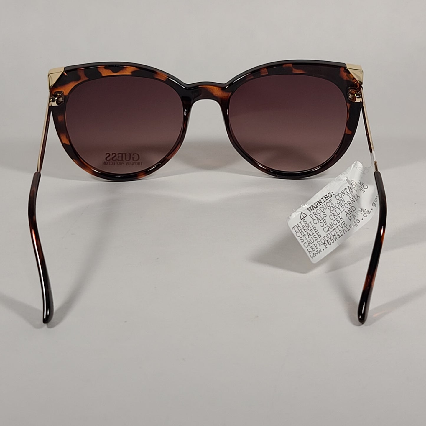 Guess Cat Eye Sunglasses Brown Tortoise And Gold Accent Frame Brown Gradient Lens GF0359 52F - Sunglasses