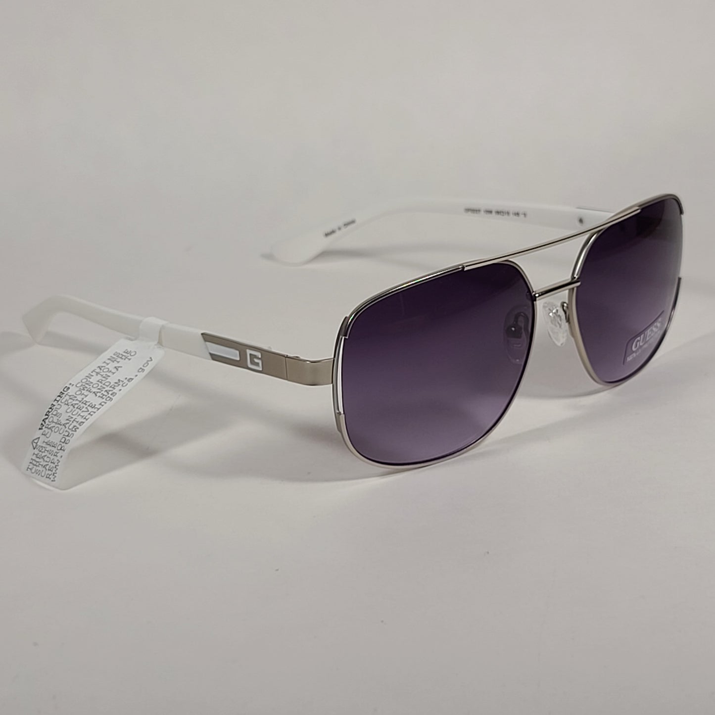 Guess Navigator Sunglasses Silver And White Frame Smoke Gradient Lens GF0227 10W - Sunglasses