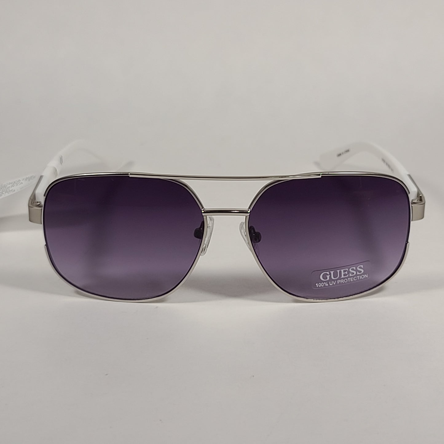 Guess Navigator Sunglasses Silver And White Frame Smoke Gradient Lens GF0227 10W - Sunglasses